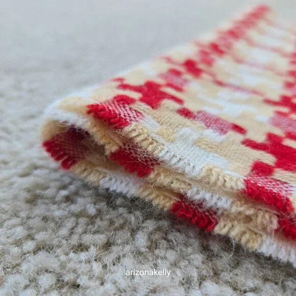 Woven Cashmere Houndstooth Scarf Red Tan White Pink - Picture 11 of 16